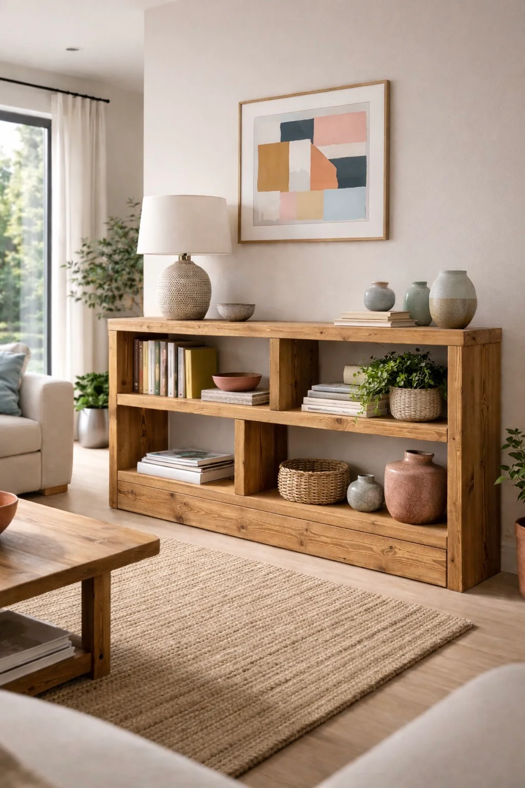 Rustic Low Bookcase | Solid Wooden Display Shelving, Living Room, Kitchen, Office - Image 2