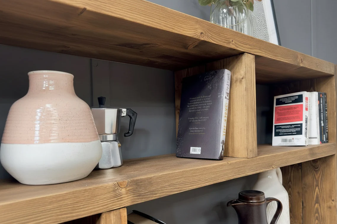 Rustic Low Bookcase | Solid Wooden Display Shelving, Living Room, Kitchen, Office - Image 7