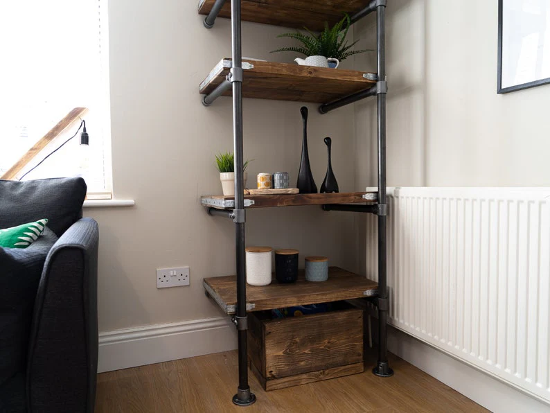 Rustic Wooden Scaffold Board Shelving Unit on Steel Tube Frame, Reclaimed, Bookcase - Image 3