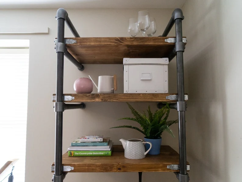 Rustic Wooden Scaffold Board Shelving Unit on Steel Tube Frame, Reclaimed, Bookcase - Image 4