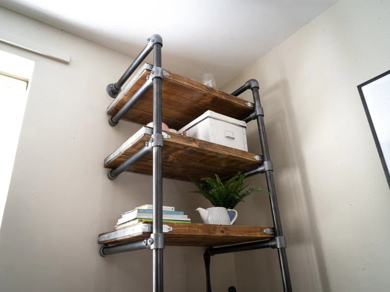 Rustic Wooden Scaffold Board Shelving Unit on Steel Tube Frame, Reclaimed, Bookcase - Image 5