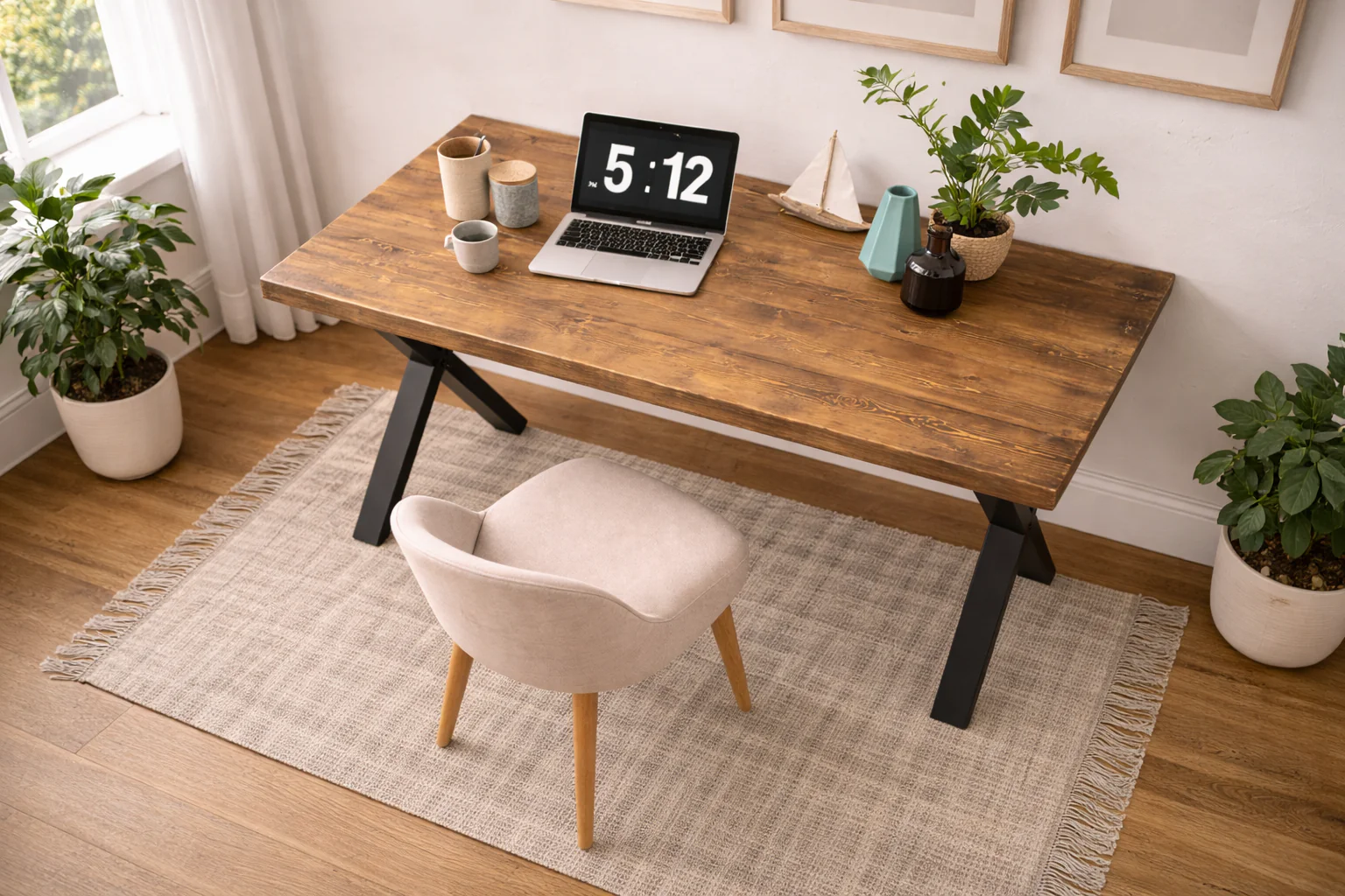 Industrial Rustic Desk, X Frame Steel Legs. Solid Wood. - Image 3