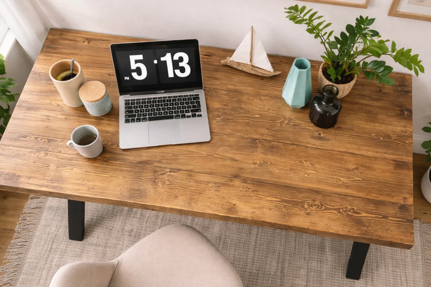 Industrial Rustic Desk, X Frame Steel Legs. Solid Wood. - Image 5