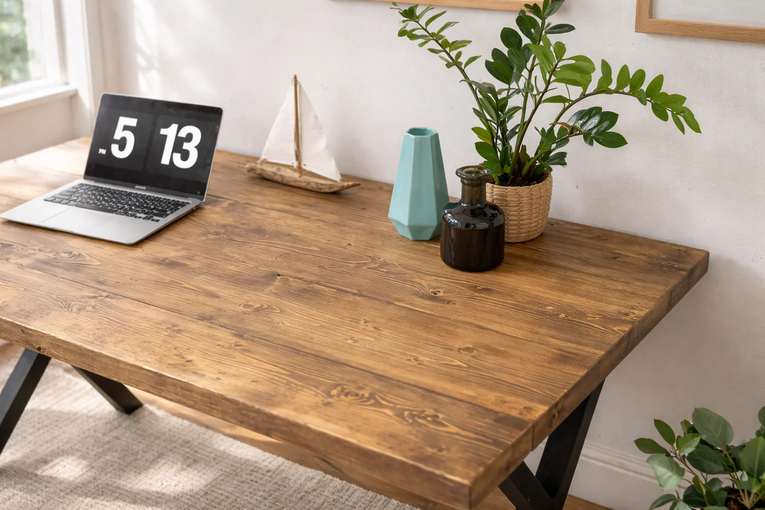 Industrial Rustic Desk, X Frame Steel Legs. Solid Wood. - Image 6