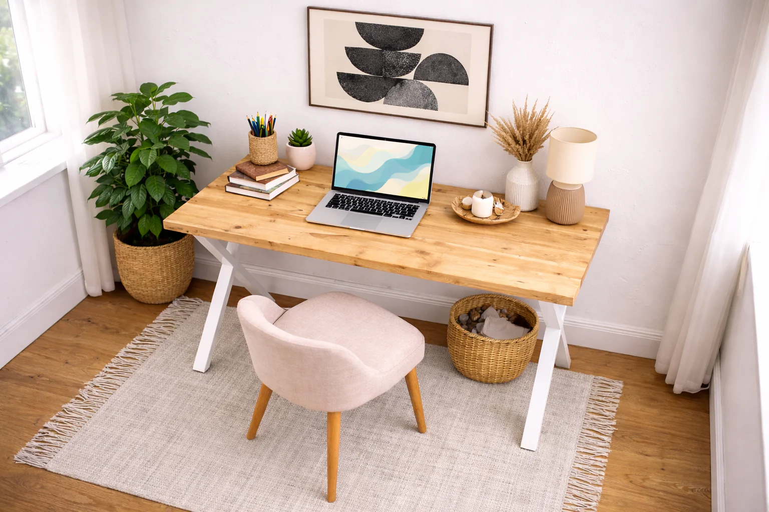 Industrial Rustic Desk, X Frame Steel Legs. Solid Wood. - Image 9