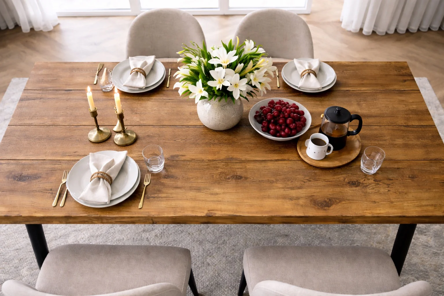 Rustic Dining Table & Bench Set on Black Steel Tube Round Pin Legs - Image 5