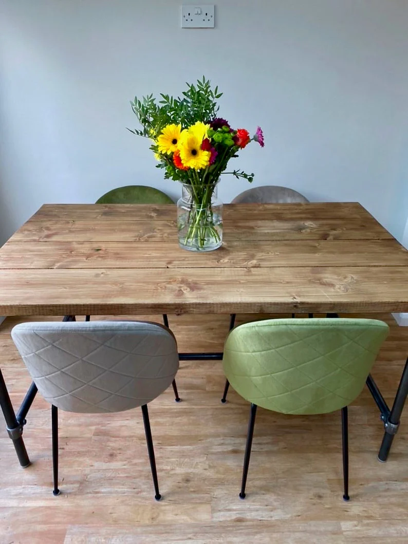Scaffold Board Dining Table & Bench Set on Steel Tube Pipe Legs, Rustic, Industrial, Reclaimed Style - Image 3