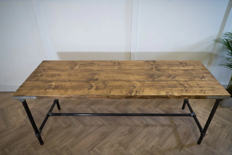 Scaffold Board Dining Table & Bench Set on Steel Tube Pipe Legs, Rustic, Industrial, Reclaimed Style - Image 6