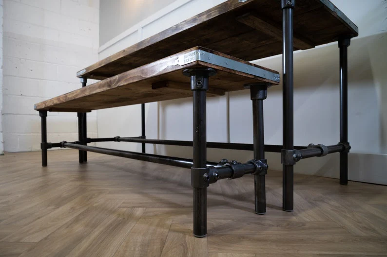 Scaffold Board Dining Table & Bench Set on Steel Tube Pipe Legs, Rustic, Industrial, Reclaimed Style - Image 7