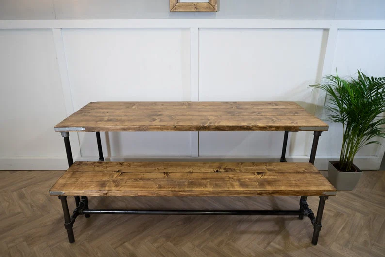 Scaffold Board Dining Table & Bench Set on Steel Tube Pipe Legs, Rustic, Industrial, Reclaimed Style - Image 8