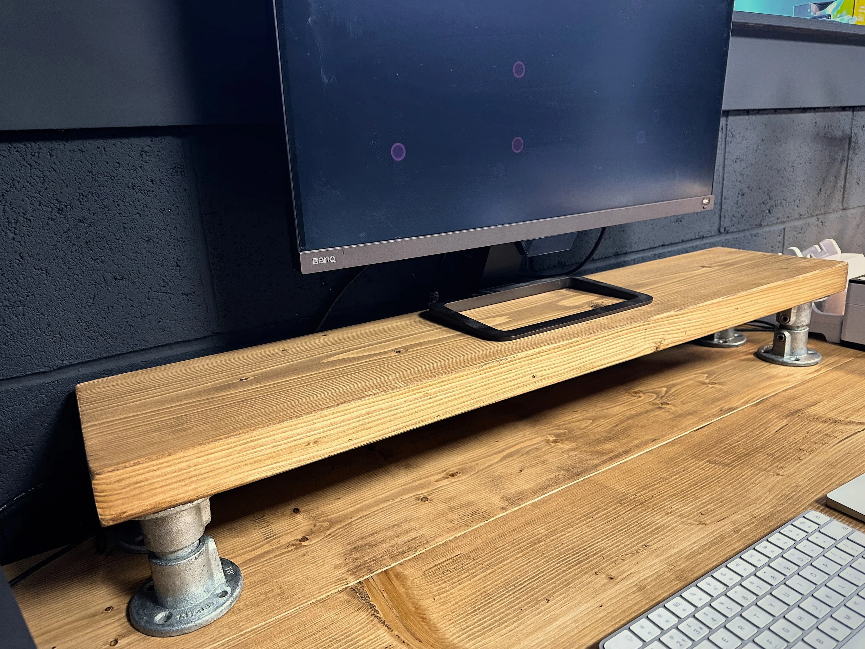 Scaffold Board MONITOR RISER on Steel Pipe Supports | Computer PC Stand Laptop Shelf | Desk Accessory | Rustic Reclaimed | Industrial Tube - Image 3