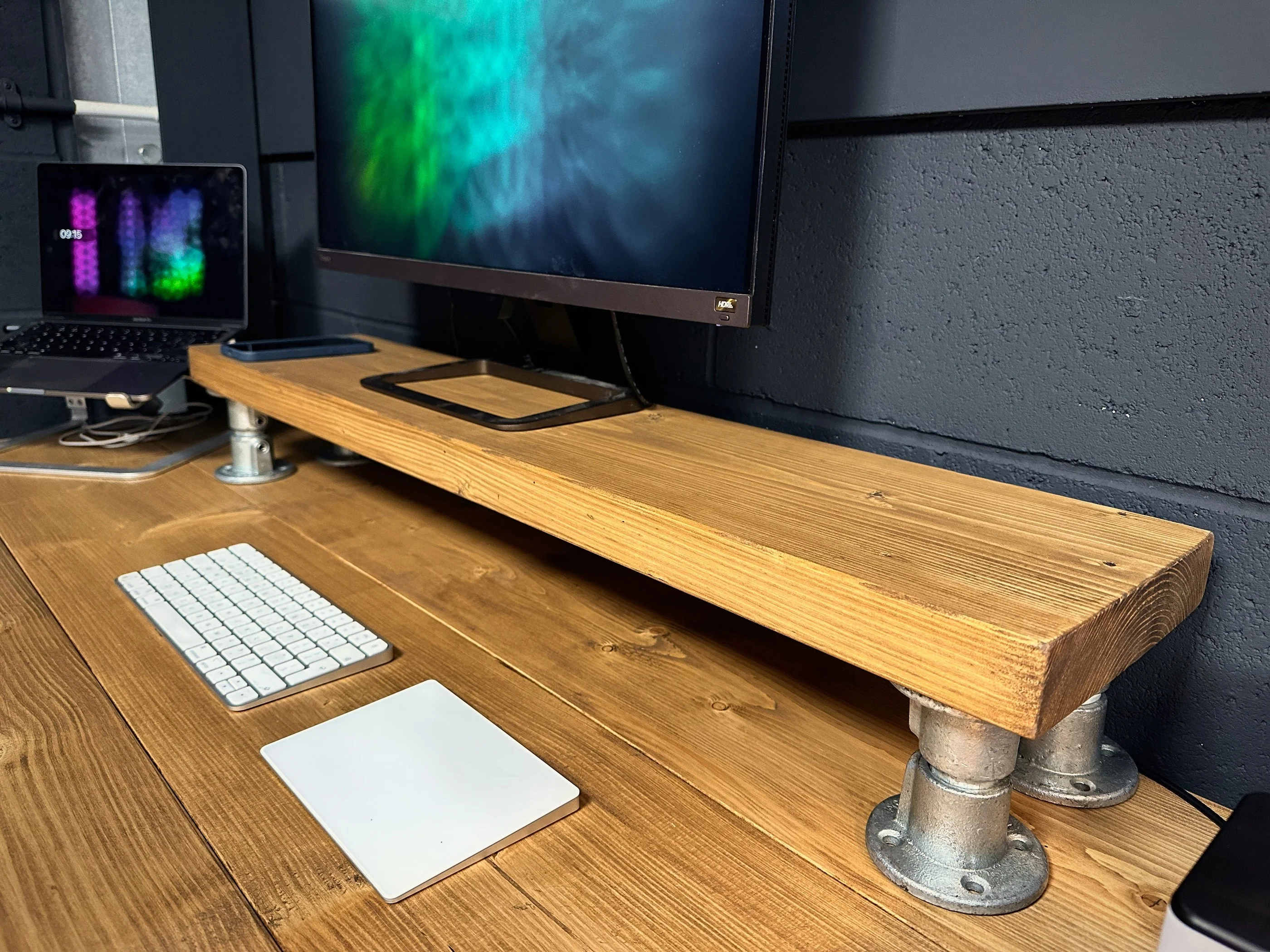 Scaffold Board MONITOR RISER on Steel Pipe Supports | Computer PC Stand Laptop Shelf | Desk Accessory | Rustic Reclaimed | Industrial Tube - Image 8