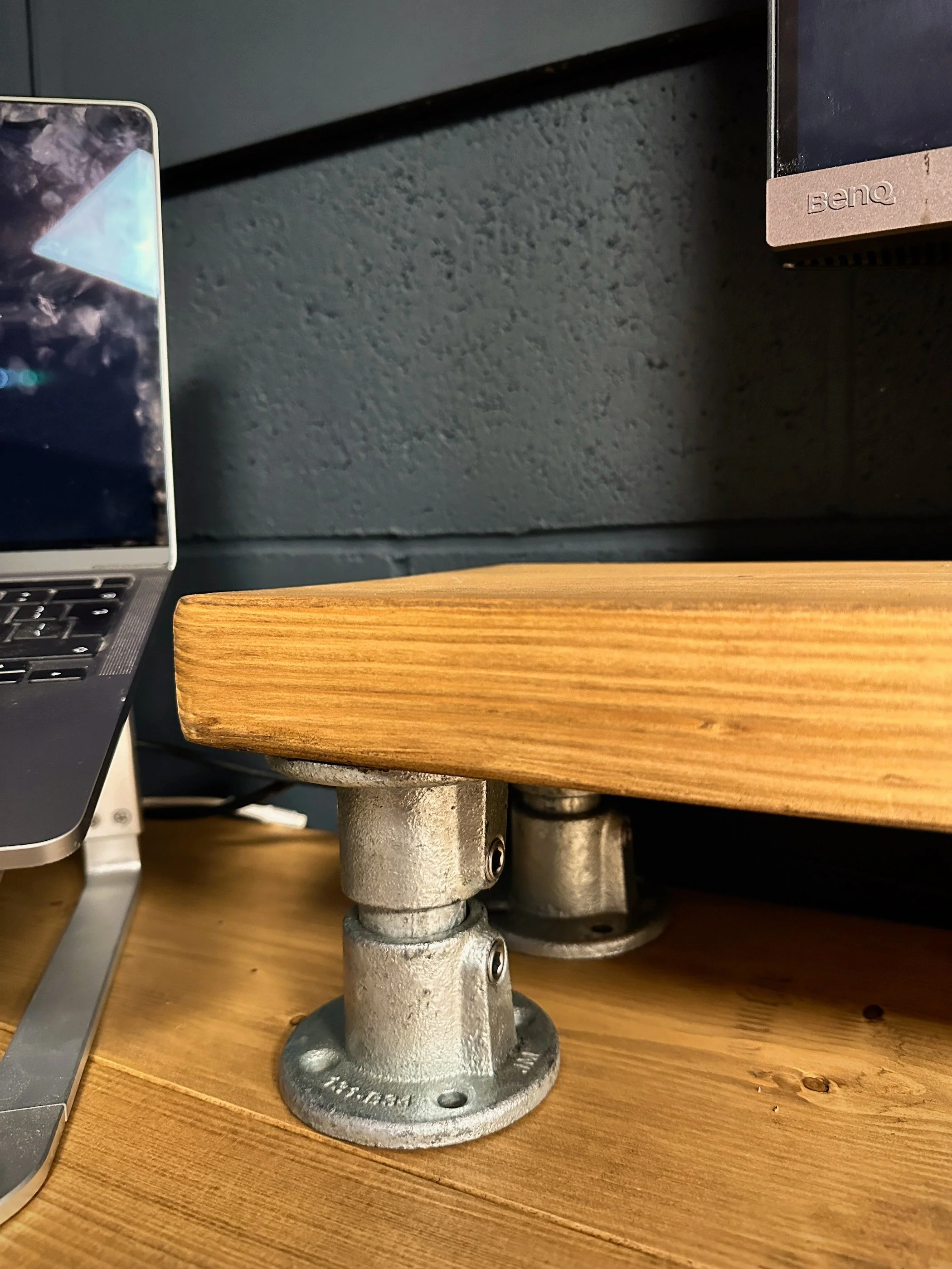 Scaffold Board MONITOR RISER on Steel Pipe Supports | Computer PC Stand Laptop Shelf | Desk Accessory | Rustic Reclaimed | Industrial Tube - Image 9