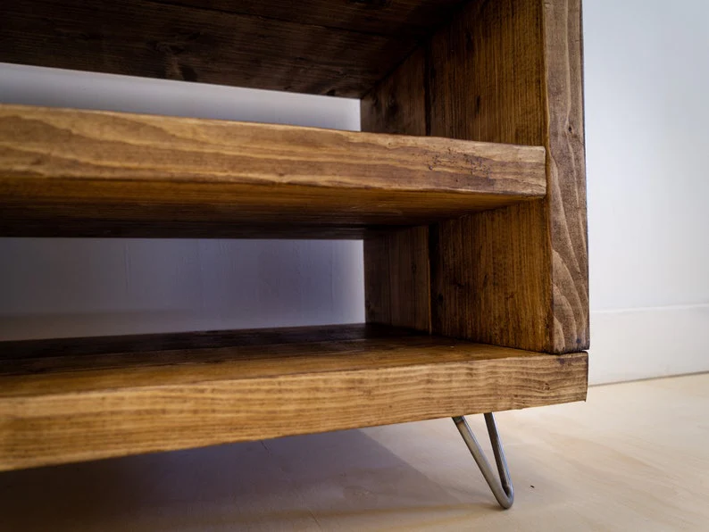 Industrial Style TV Unit, Rustic Solid Wood TV Cabinet, Sideboard on Hairpin Legs - Image 11