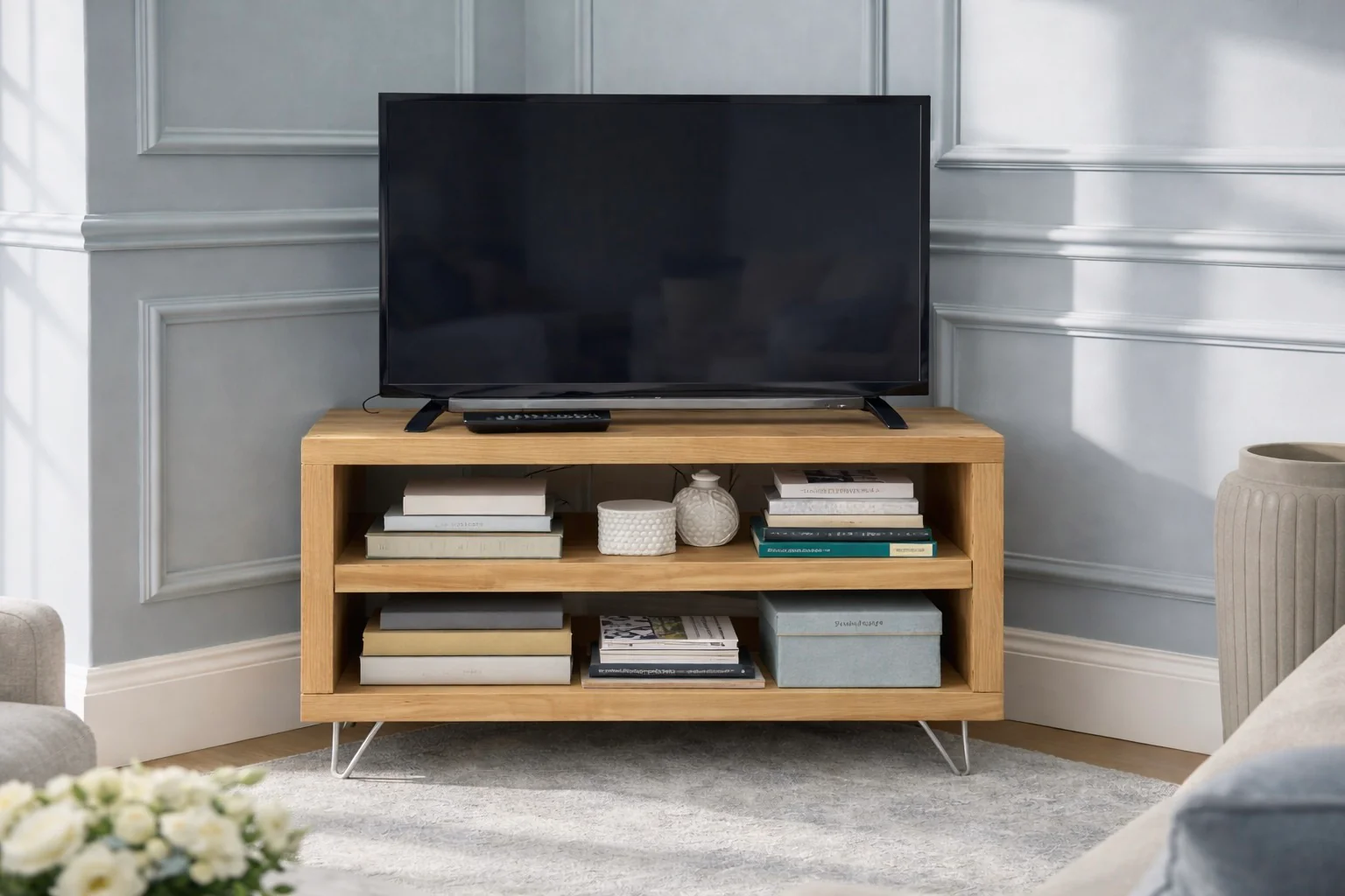 Industrial Style TV Unit, Rustic Solid Wood TV Cabinet, Sideboard on Hairpin Legs - Image 3