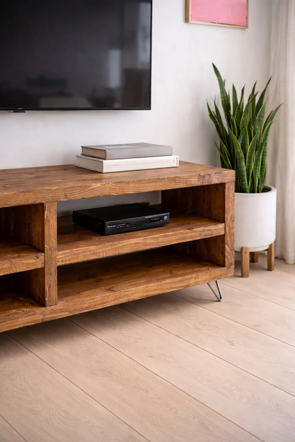 Industrial Style TV Unit, Rustic Solid Wood TV Cabinet, Sideboard on Hairpin Legs - Image 4