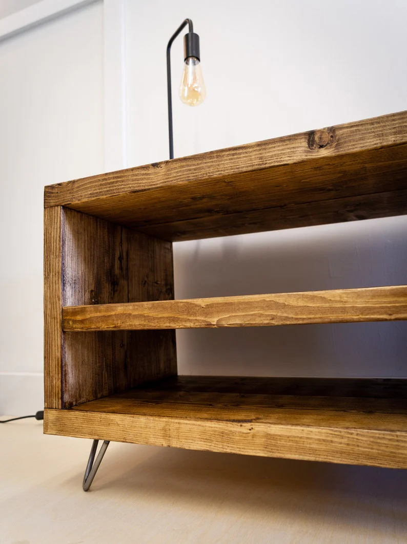 Industrial Style TV Unit, Rustic Solid Wood TV Cabinet, Sideboard on Hairpin Legs - Image 5