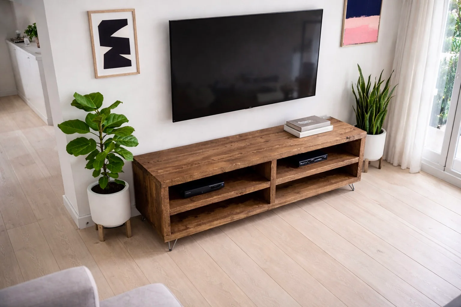 Industrial Style TV Unit, Rustic Solid Wood TV Cabinet, Sideboard on Hairpin Legs - Image 6