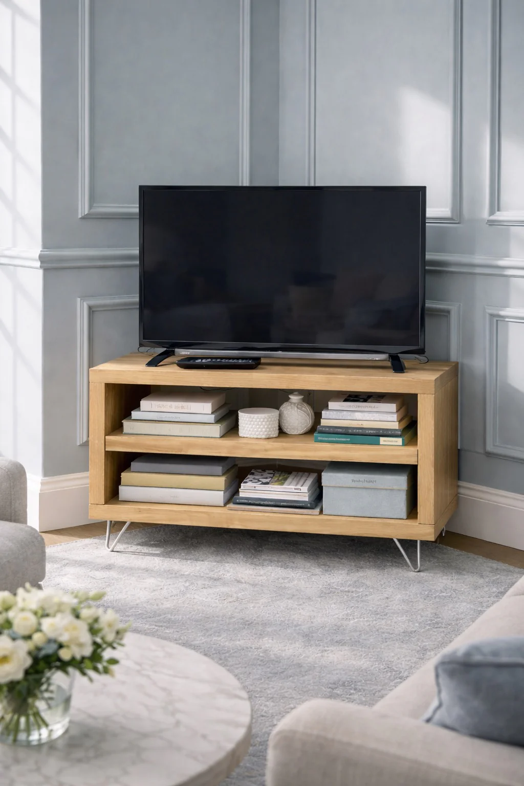 Industrial Style TV Unit, Rustic Solid Wood TV Cabinet, Sideboard on Hairpin Legs - Image 7