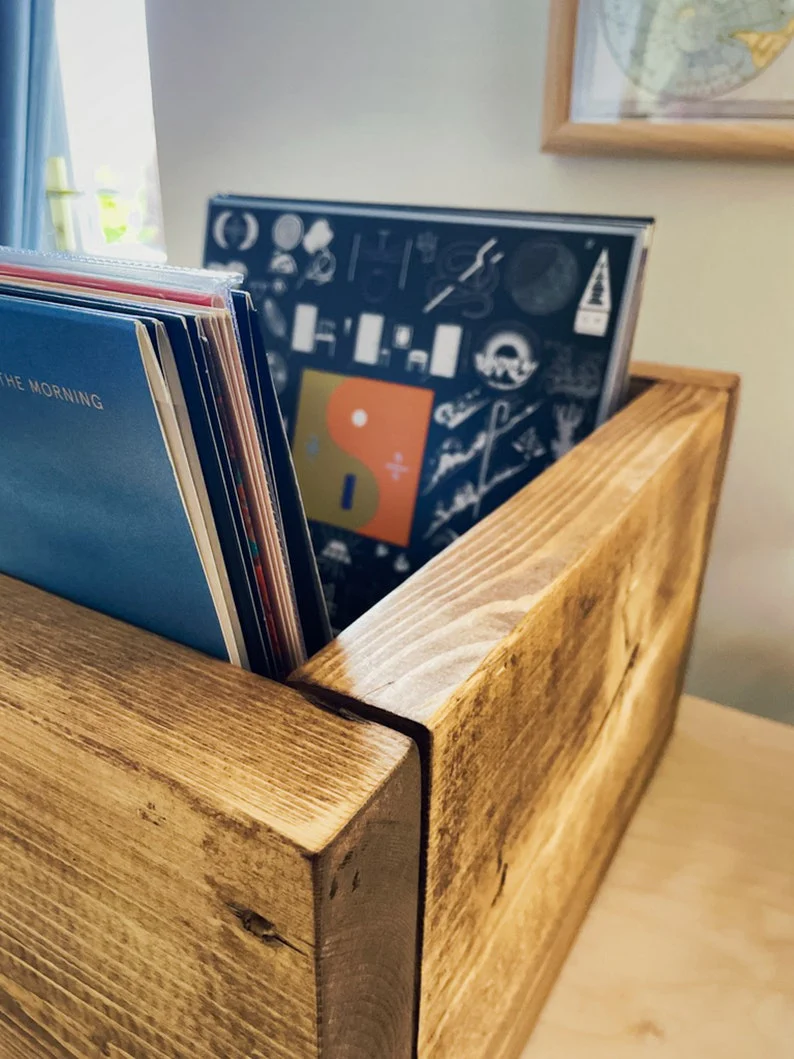 Scaffold Board Vinyl Crate | Solid Wooden LP 12" Record Storage Box | Holds 70-80 Records | Rustic Timber Industrial Reclaimed Scaffolding - Image 3