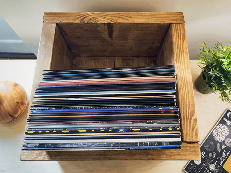 Scaffold Board Vinyl Crate | Solid Wooden LP 12" Record Storage Box | Holds 70-80 Records | Rustic Timber Industrial Reclaimed Scaffolding - Image 6