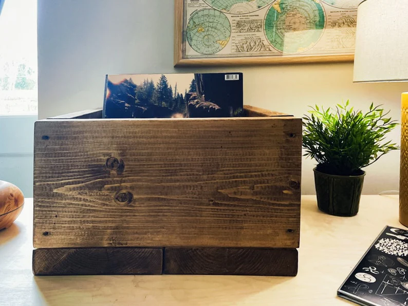 Scaffold Board Vinyl Crate | Solid Wooden LP 12" Record Storage Box | Holds 70-80 Records | Rustic Timber Industrial Reclaimed Scaffolding - Image 8