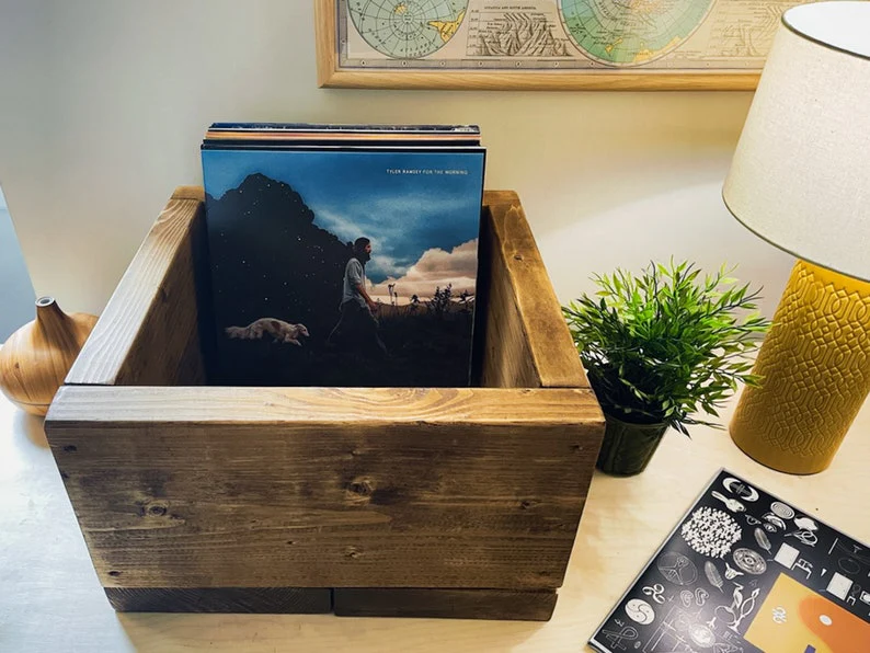 Scaffold Board Vinyl Crate | Solid Wooden LP 12" Record Storage Box | Holds 70-80 Records | Rustic Timber Industrial Reclaimed Scaffolding - Image 9