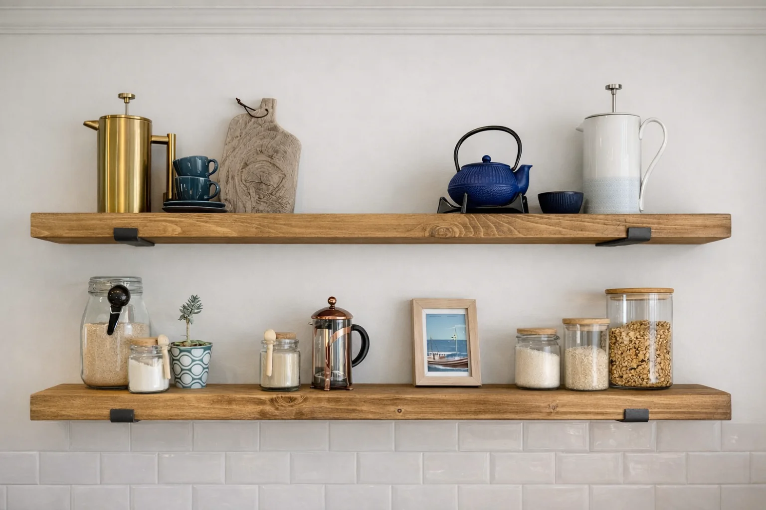 Rustic Wall Shelf on L Shaped Steel Brackets | Bookshelves | Kitchen Shelf on Right Angled Brackets