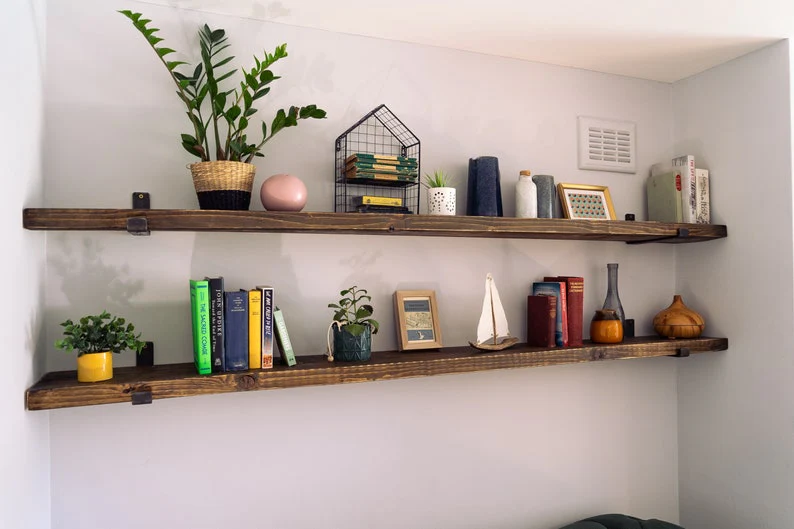Rustic Wall Shelf on L Shaped Steel Brackets | Bookshelves | Kitchen Shelf on Right Angled Brackets - Image 8