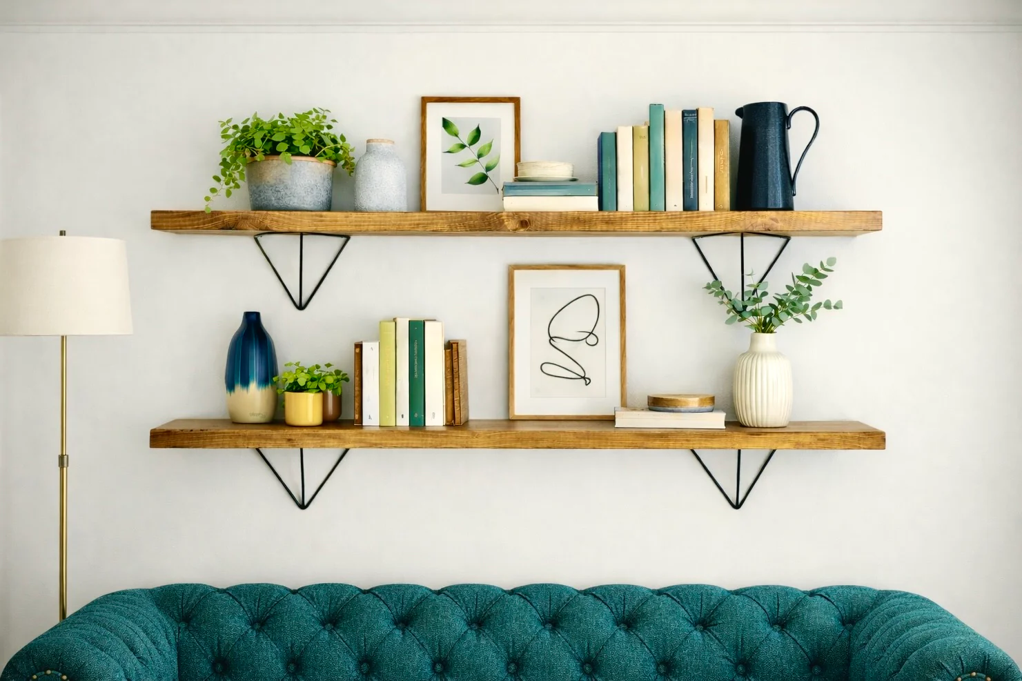 Rustic Wall Shelf, Prism Brackets, Industrial Bookshelf