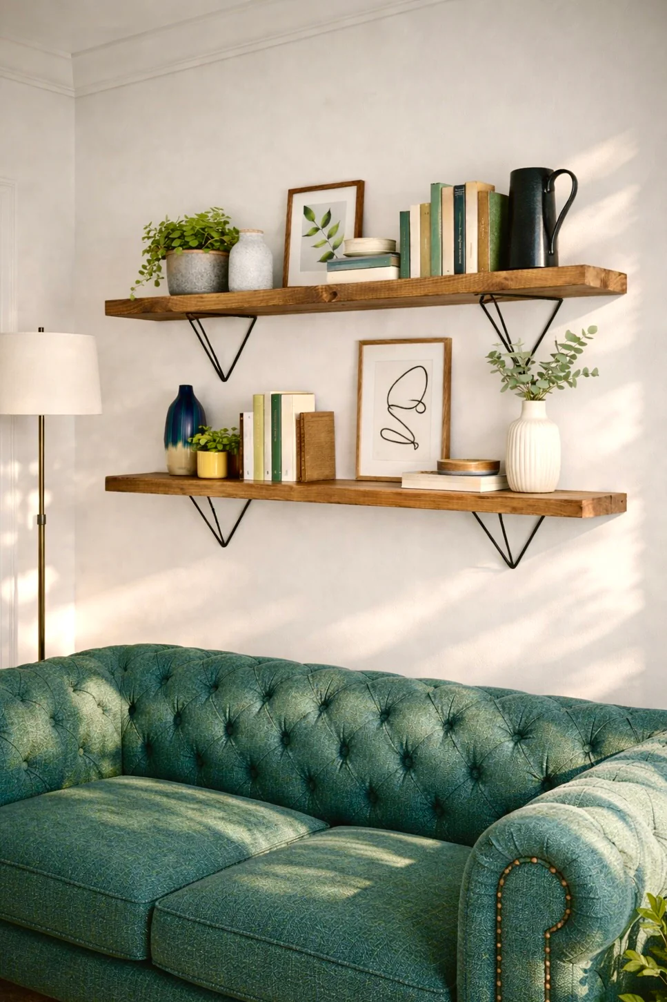 Rustic Wall Shelf, Prism Brackets, Industrial Bookshelf - Image 2