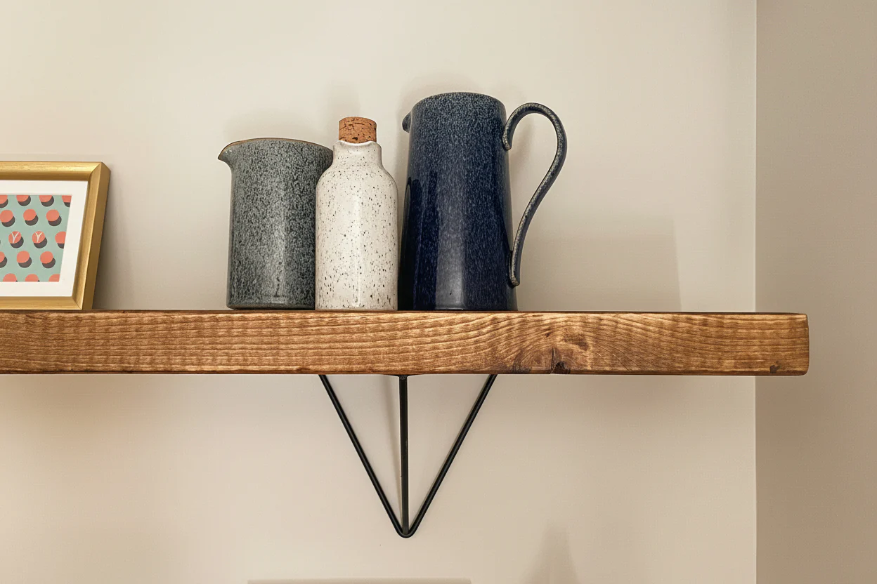 Rustic Wall Shelf, Prism Brackets, Industrial Bookshelf - Image 3