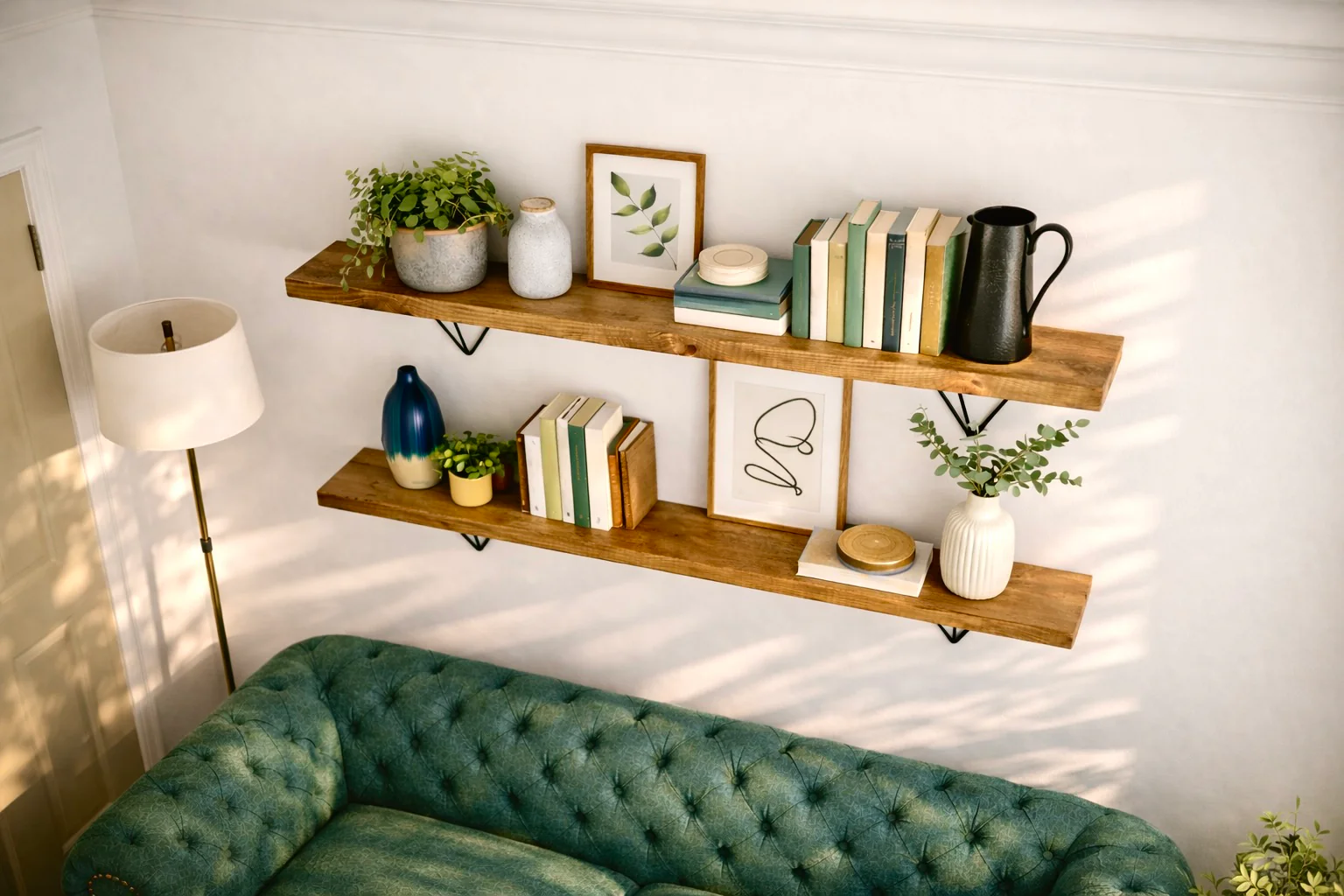 Rustic Wall Shelf, Prism Brackets, Industrial Bookshelf - Image 4