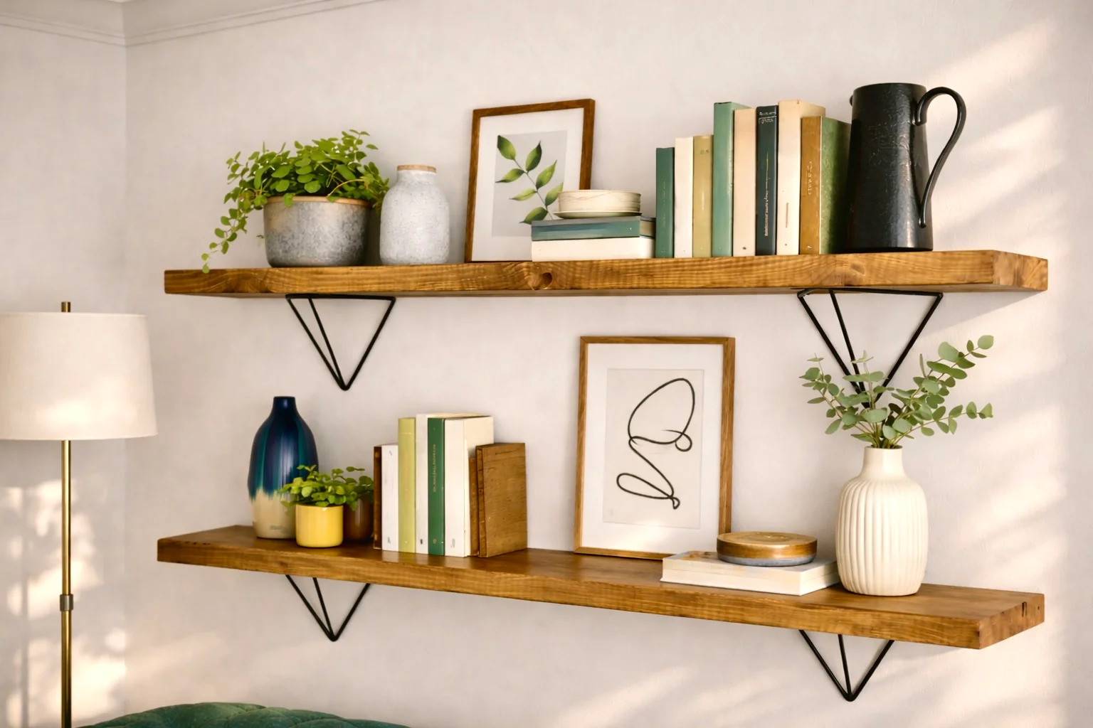 Rustic Wall Shelf, Prism Brackets, Industrial Bookshelf - Image 6