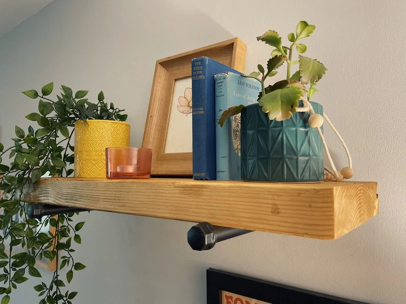 Scaffold Board Wall Shelf, Steel Pipe Brackets, Bookshelves Industrial Rustic Reclaimed Style