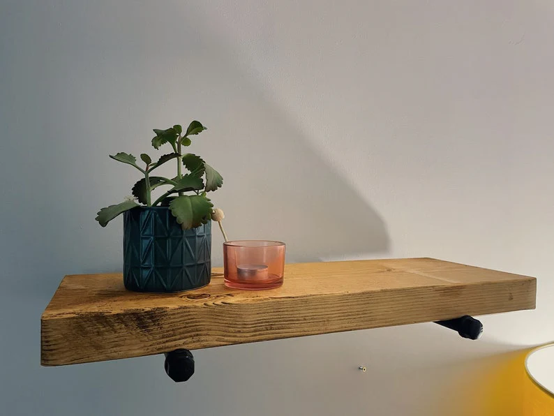 Scaffold Board Wall Shelf, Steel Pipe Brackets, Bookshelves Industrial Rustic Reclaimed Style - Image 4