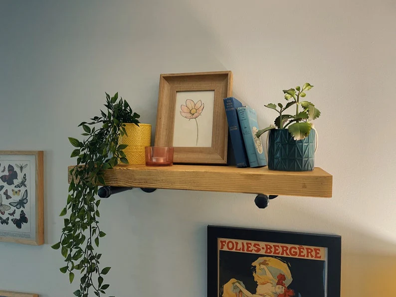 Scaffold Board Wall Shelf, Steel Pipe Brackets, Bookshelves Industrial Rustic Reclaimed Style - Image 6