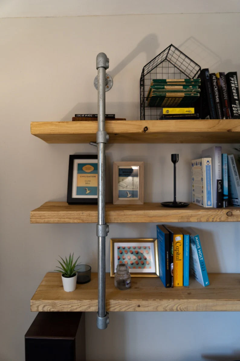 Scaffold Board Wall Shelf Unit, Bookcase, Bookshelves on Steel Tube Frame, Industrial, Rustic, Reclaimed Style - Image 5