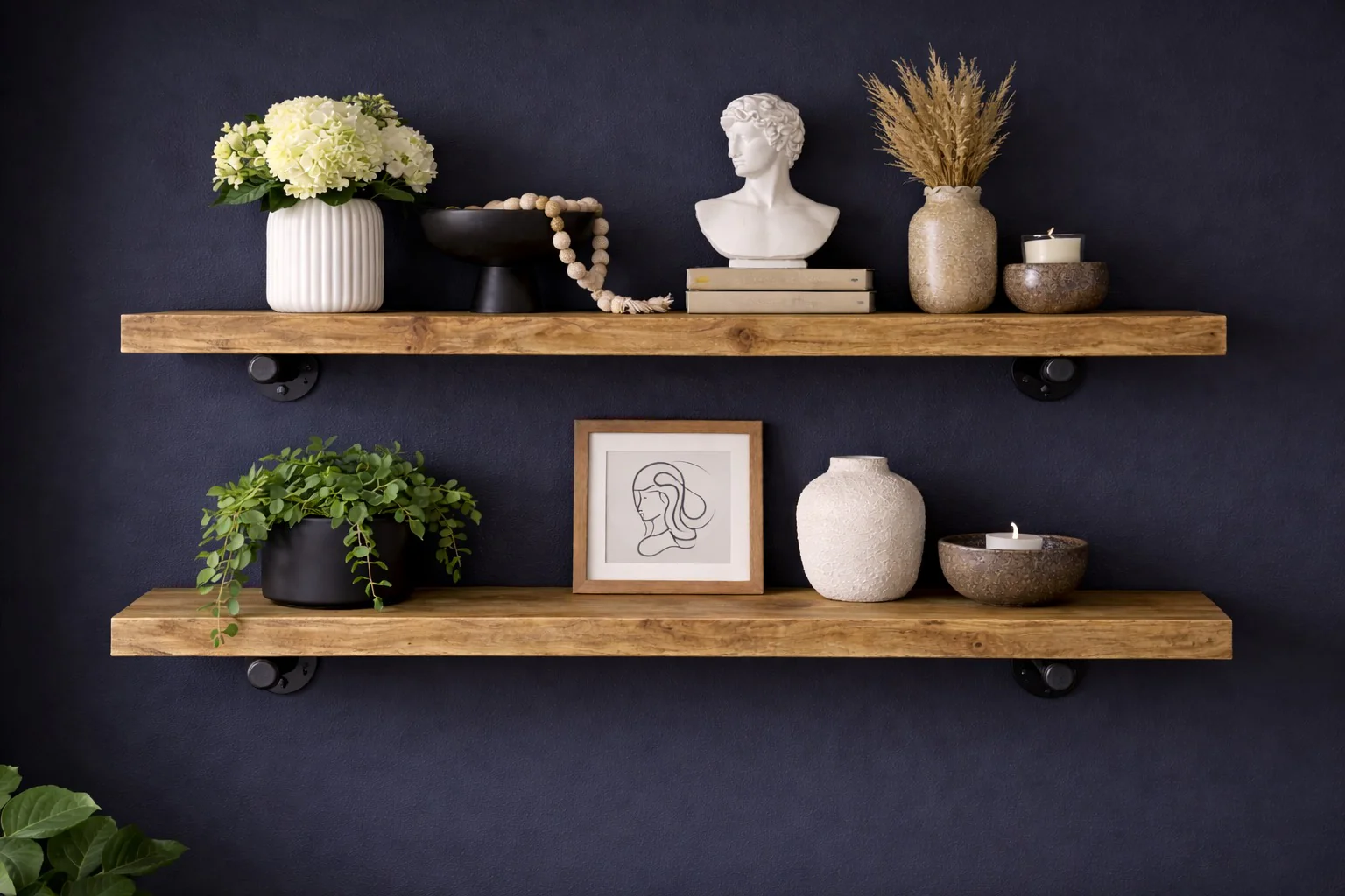 Rustic Wall Shelf with Steel Pipe Brackets. Solid Wood, Industrial Bookshelf - Image 4