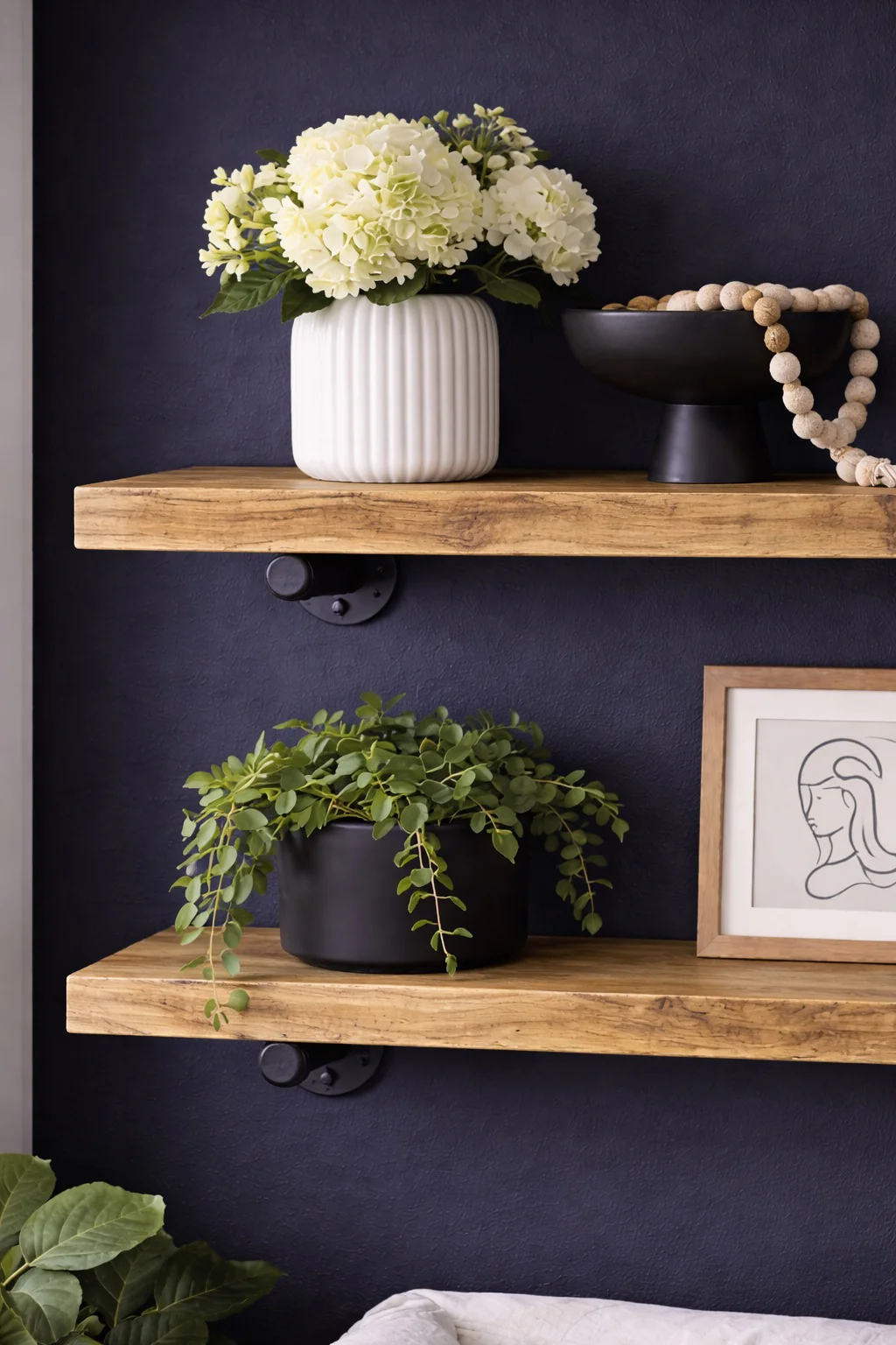Rustic Wall Shelf with Steel Pipe Brackets. Solid Wood, Industrial Bookshelf - Image 5