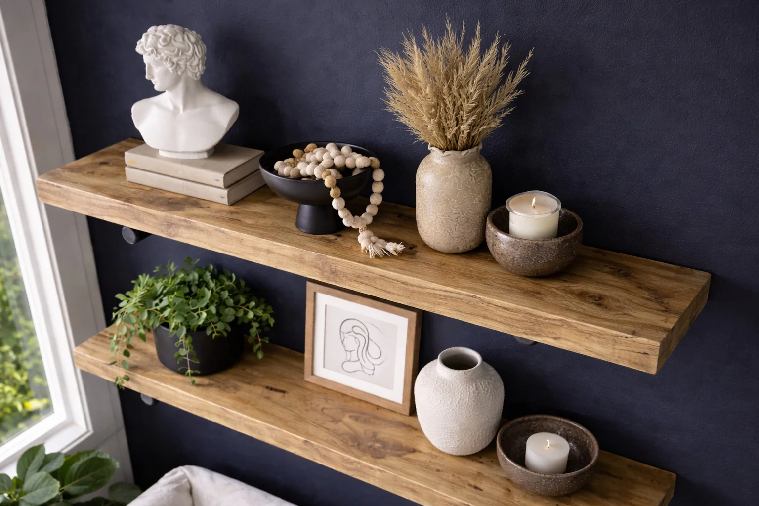 Rustic Wall Shelf with Steel Pipe Brackets. Solid Wood, Industrial Bookshelf - Image 6