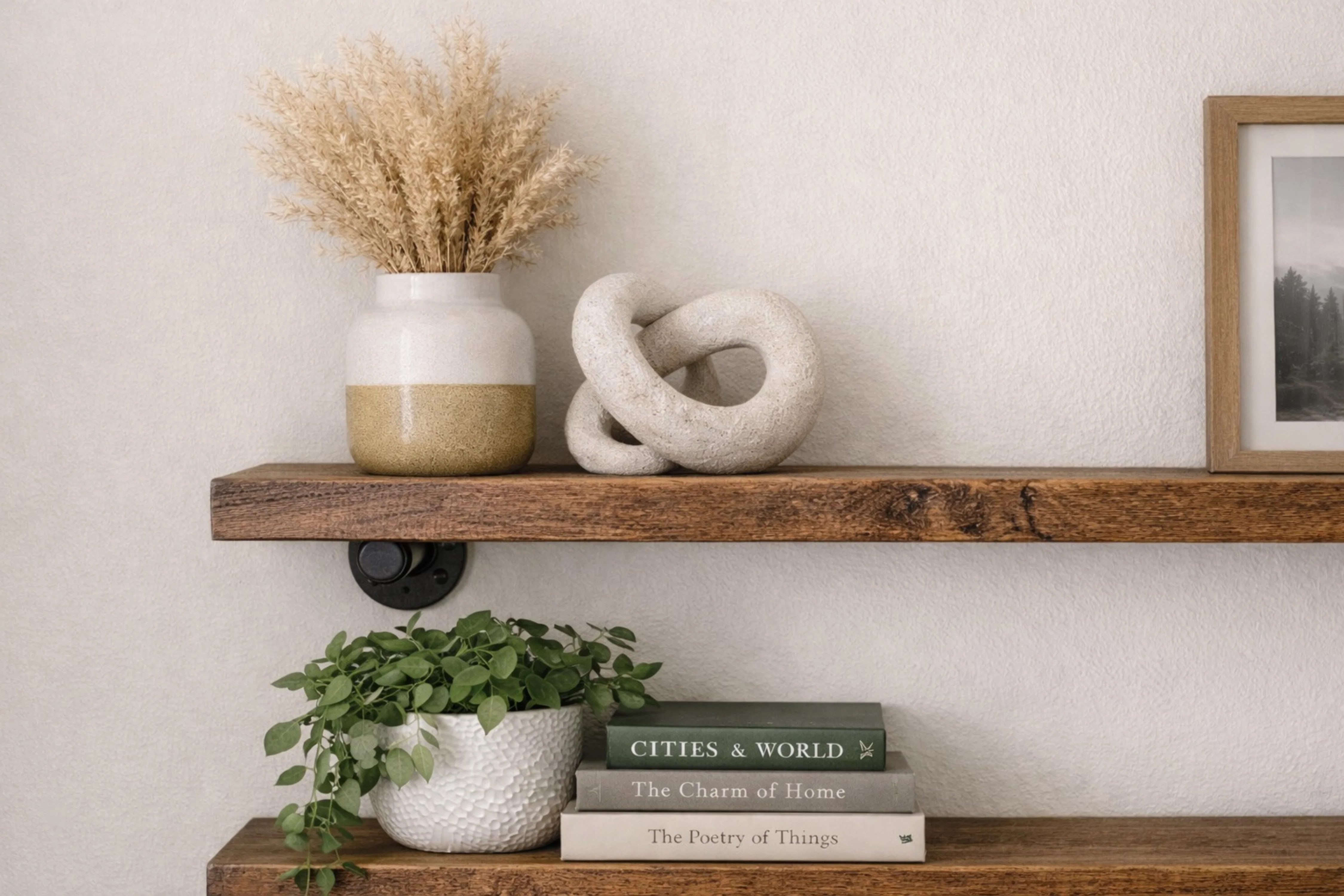 Rustic Wall Shelf with Steel Pipe Brackets. Solid Wood, Industrial Bookshelf - Image 8
