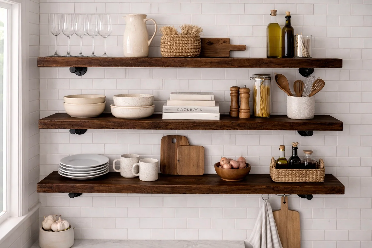 Rustic Wall Shelf with Steel Pipe Brackets. Solid Wood, Industrial Bookshelf - Image 9