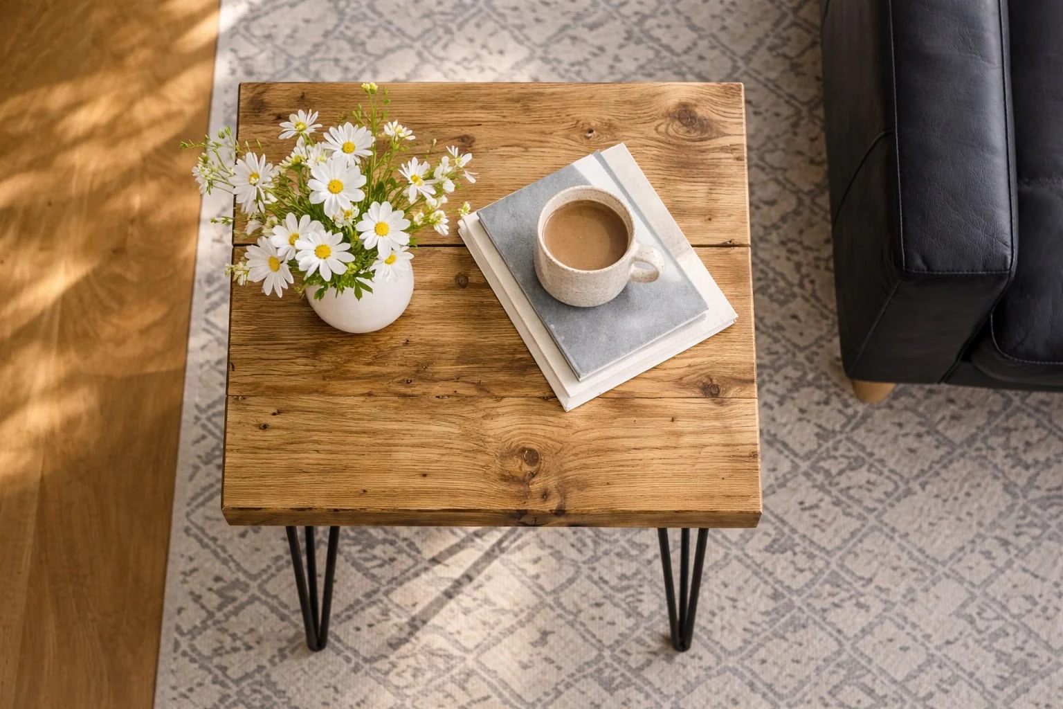 Solid Wooden Rustic Side Table on Hairpin Legs - Image 3