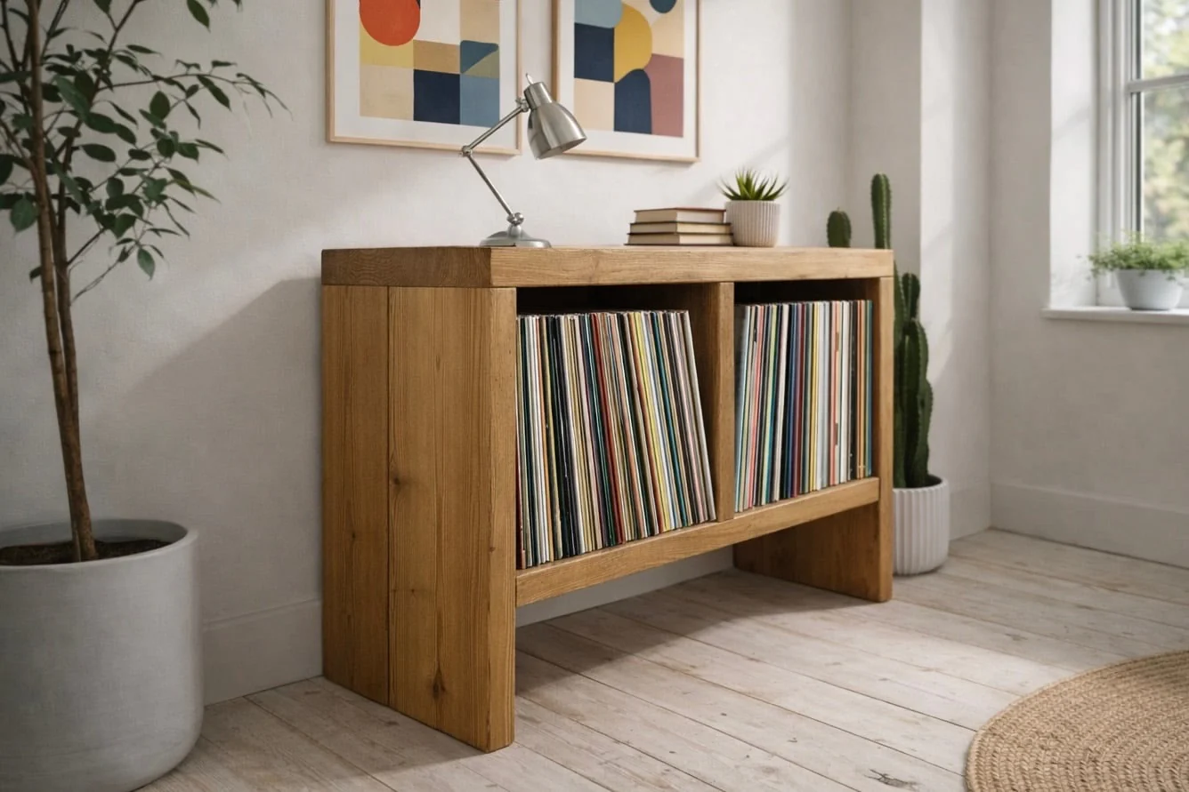 Solid Wood Record Cabinet: Vinyl Storage TV Stand - Image 5