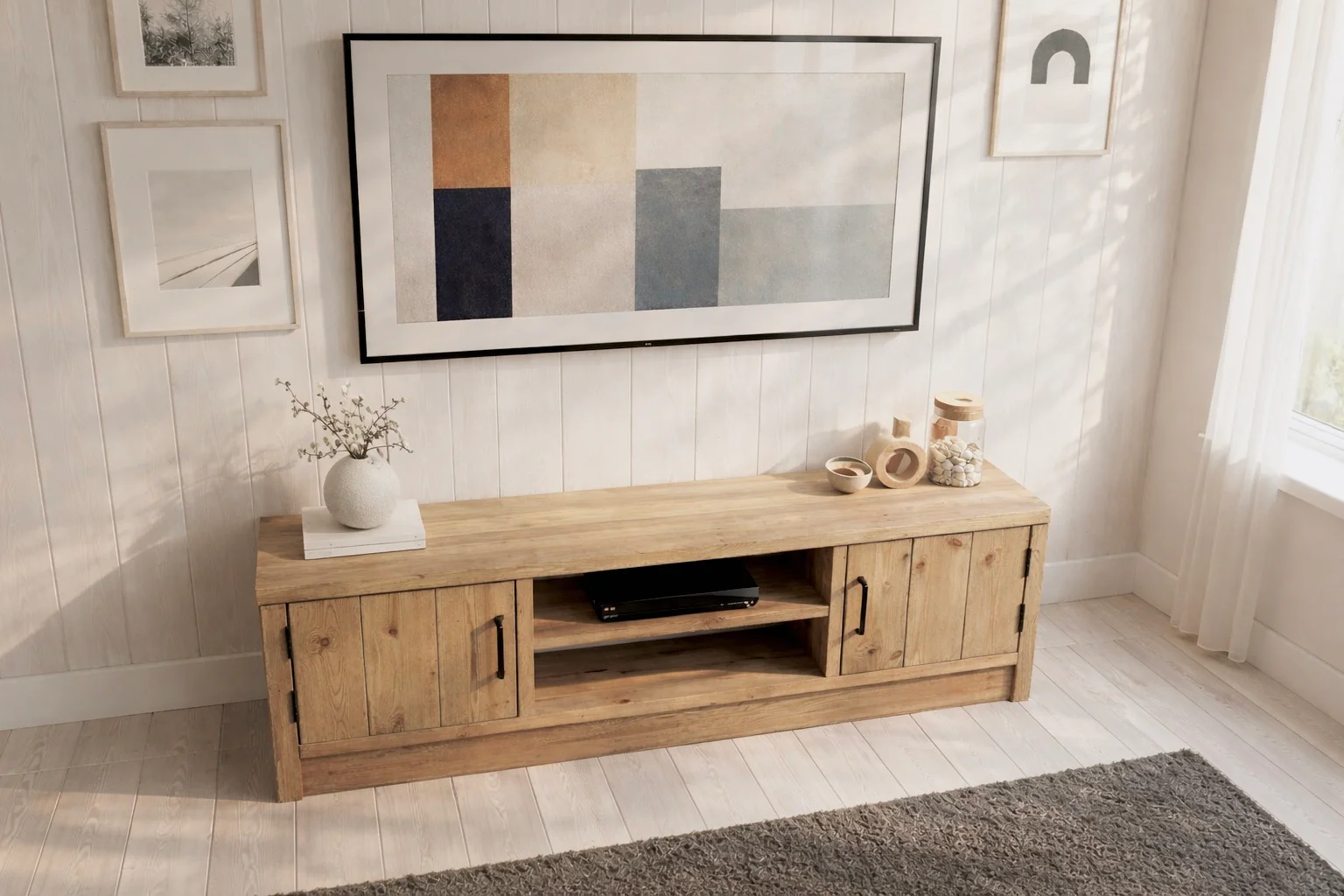 Solid Wood TV Stand Media Unit with Cupboard Storage – Rustic Industrial Handmade TV Cabinet - Image 10