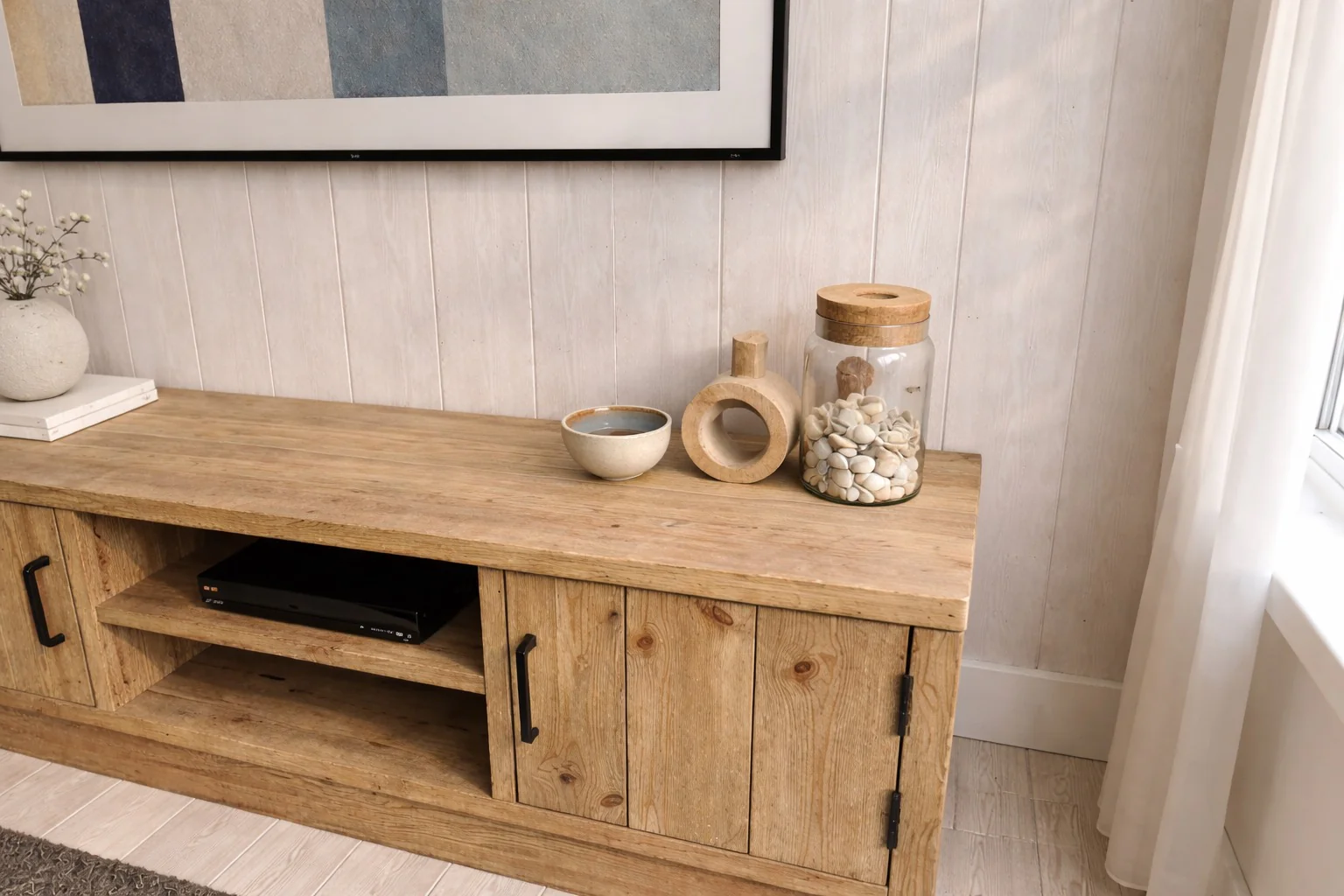 Solid Wood TV Stand Media Unit with Cupboard Storage – Rustic Industrial Handmade TV Cabinet - Image 12