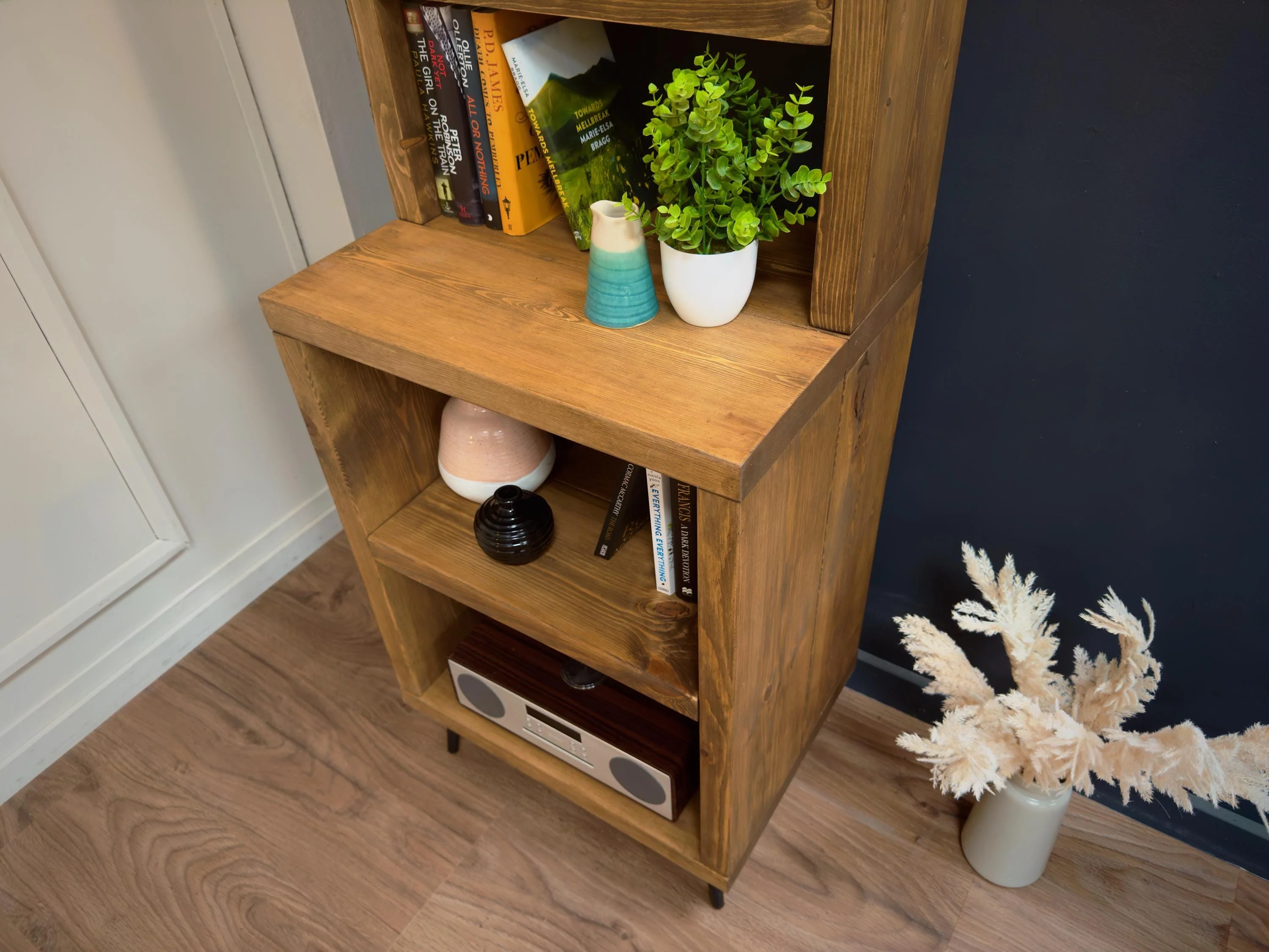 Split-Level Rustic Dresser, Bookcase | Tapered Legs | Industrial, Solid Wooden | Wall Shelving, Display Shelf Unit, Living Room, Kitchen - Image 4