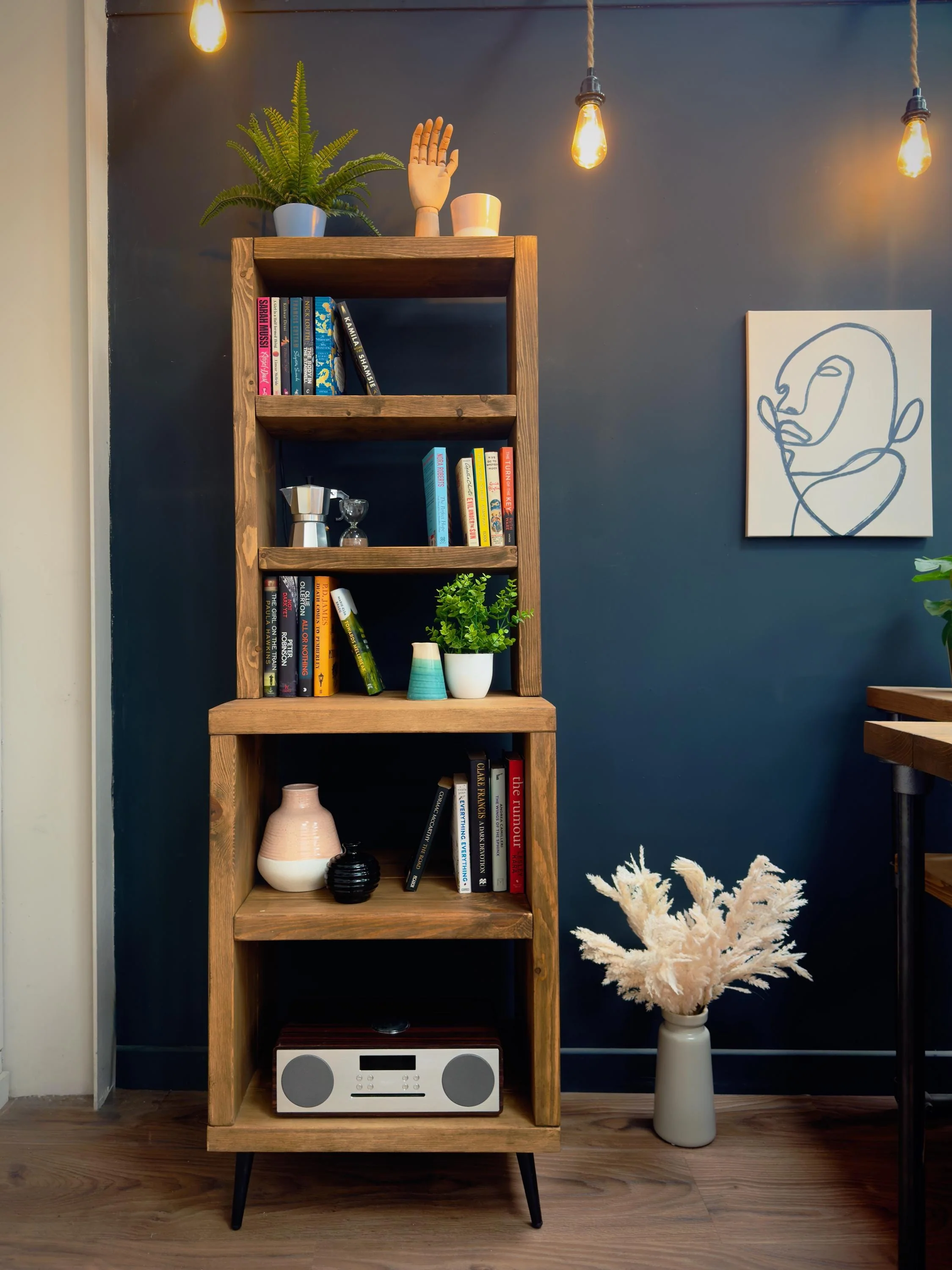 Split-Level Rustic Dresser, Bookcase | Tapered Legs | Industrial, Solid Wooden | Wall Shelving, Display Shelf Unit, Living Room, Kitchen - Image 6
