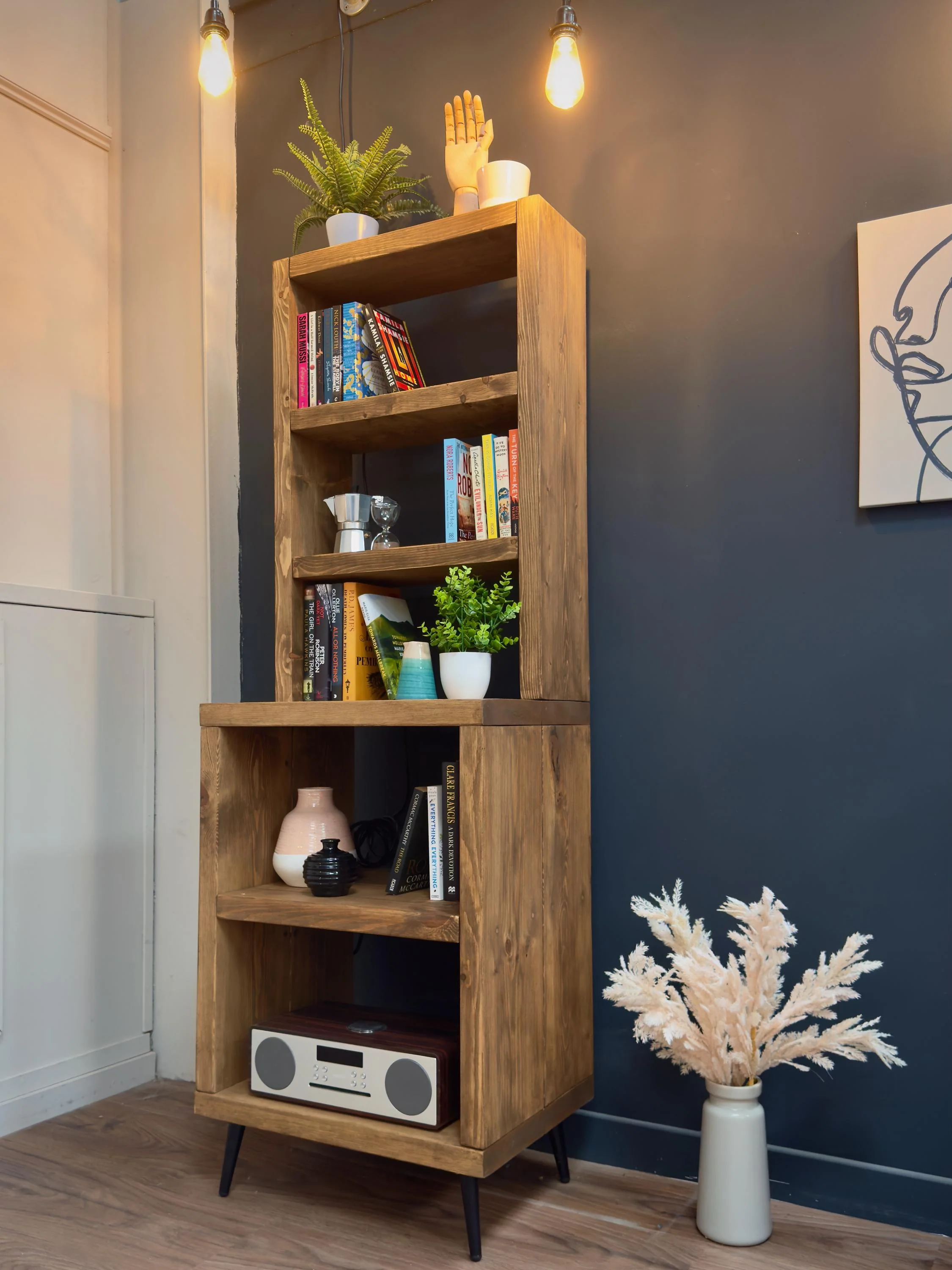 Split-Level Rustic Dresser, Bookcase | Tapered Legs | Industrial, Solid Wooden | Wall Shelving, Display Shelf Unit, Living Room, Kitchen - Image 8